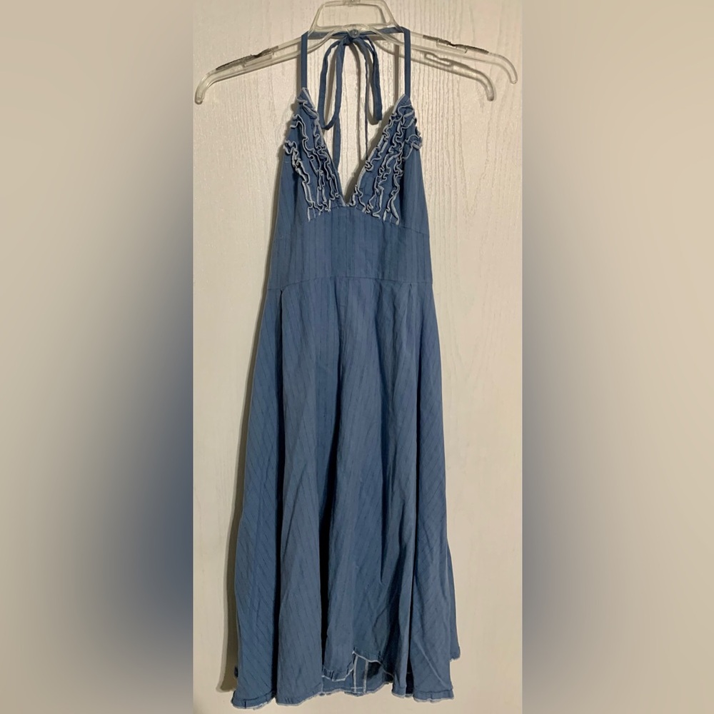 Sfera Chambray Ruffle Halter Dress